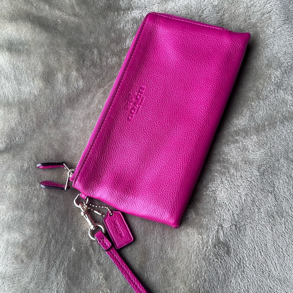 Coach Magenta Pink Leather Clutch Wristlet